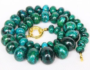 Graduated 18" 14mm wafer coin Chrysocolla necklace gold plated clasp j9738 - Picture 1 of 3