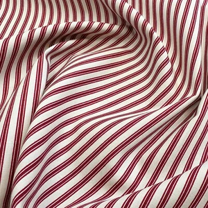 Cotton Fabric - Red & Ivory Ticking Stripe - Craft Fabric Material Metre - Picture 1 of 7