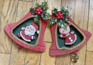Mr & Mrs Babbo Natale campane floccate MCM da appendere a parete lotto Natale agrifoglio vintage - Foto 1 di 2