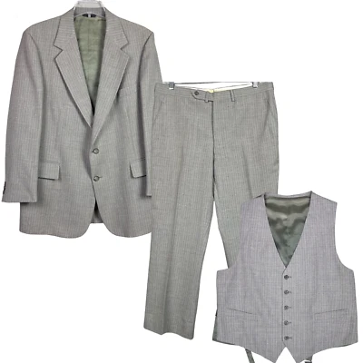 Vintage 1960s Cricketeer Smiths Suit Mens 3-Piece Pinstripe Double Vented Gray - Image 1 of 4