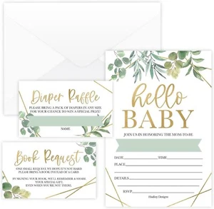 15 Greenery Baby Shower Invitations Gender Neutral - Baby Shower Invitations... - Picture 1 of 9
