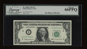 DBR 1963 $1 FRN Minneapolis Gem Fr. 1900-I Legacy 66 PPQ Serial I00527228A - Picture 1 of 2