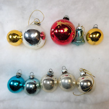 Christmas Mercury Glass Balls Lot of 10 Bell Shiny Brite Moon Stars Stencils Vtg
