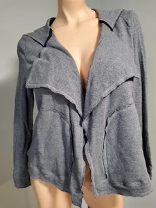 Tommy Hilfiger Womens Hooded Jacket Long Sleeve Pockets Gray Knit Raw Edges NICE - Picture 1 of 9