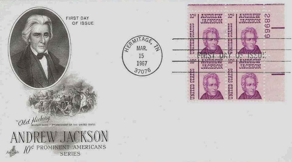 Andrew Jackson #1286 FDC w/Plate Blk AC Cachet M4538 - Image 1 of 1