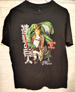 Attack On Titan Captain Levi Scout Regiment Graphic Black Cotton T-Shirt Size L - Picture 1 of 8