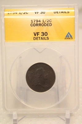 1794 Liberty Cap Half Cent 1/2C ANACS VF30 Detail Corroded #5823 - Image 1 of 4