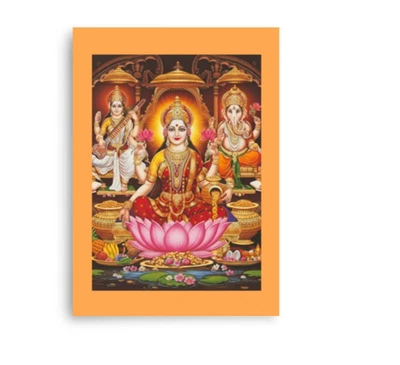 5x7" Diwali Puja Poster | Lakshmi Ganesha Saraswati | Home Temple Mandir Decor - Image 1 of 3