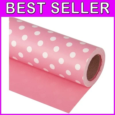 Baby Girl Pink Wrapping Paper - 30" x 100' Roll, Polka Dots - Image 1 of 4