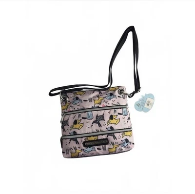 Lily Bloom Crossbody Bag Pink Dog Print Adjustable Strap Multi Zipper Pockets - Image 1 of 4