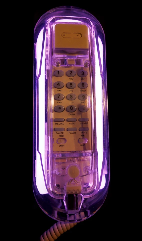 Vintage transparent clear acrylic trimline style desk purple neon telephone - Image 1 of 3