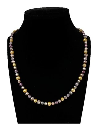 Perlenkette, Süßwasserperlen, Gefärbt, 925/- Silber, 42 cm lang, 5-6 mm breit - Bild 1 von 3