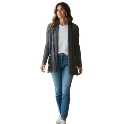 Cárdigan Lafayette 148 ligero mezcla seda frente abierto en negro talla mediana Foto 1 de 4