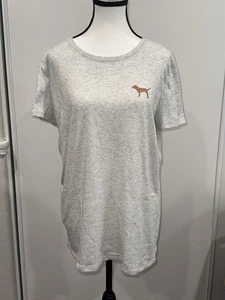 Victoria's Secret Pink Short Sleeve Tee Gray Gold Glitter Logo Size X LARGE - Picture 1 of 4