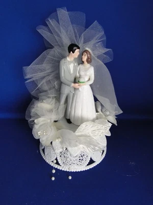 New Vintage Wilton Tender Love Wedding CakeTop, grey suit,  114-401 - Image 1 of 4