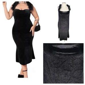 Black Dress Size 22 (3XL) Velvet Stretchy Faux Fur Curve Plus Ladies NEW NWOT - Picture 1 of 24