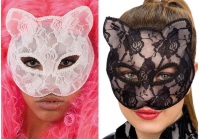 Rigido PVC Pizzo Gatto Maschera Veneziana Maschera Costume Donna Gato CT - Immagine 1 di 3