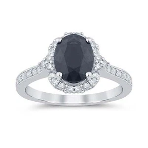 10K WHITE GOLD 2.50 CARAT DIAMOND & BLUE SAPPHIRE RING - Picture 1 of 2