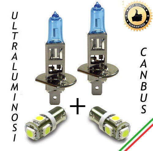 COPPIA LAMPADE H1 EFFETTO XENON + LED DI POSIZIONE 5 LED BA9S CANBUS 6000K - Immagine 1 di 1
