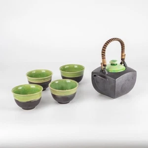 Mino ware Japan Green tea cup pot Dobin Kyusu Yunomi set of 5 Green Spring - Picture 1 of 15