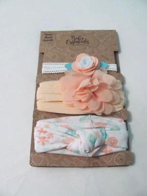 NEW BABY ESSENTIALS SET OF 3 DIFFERENT PEACH HEADBANDS ~~SIZE 0-24 MO. - Image 1 of 4