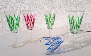 50er France Französische Sekt - Champagner Gläser 5er Set Glas Top Raute Vintage - Picture 1 of 6