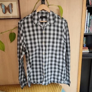 All Saints Chino 100% Cotton Black & White Check Long Sleeve Ramskull Shirt • M - Picture 1 of 8