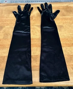 VTG Women’s Satin Black Opera Gloves, Nylon/Spandex, Medium-18”, Made in Taiwan - Picture 1 of 5
