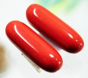 Natural 12.10 Ct Italian Red Coral "Capsule" Cut Loose Gemstone Pair - Picture 1 of 20