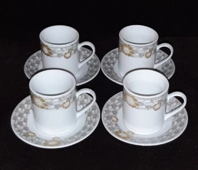 Juego de café espresso turco Demitasse 4 tazas platillos porcelana ALEMÁN GRIS DORADO Foto 1 de 4