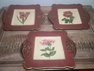Three Raymond Waites Toyo Trading Co Floral Decorative Plates 10"x7 3/4" - Picture 1 of 17