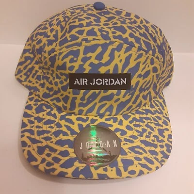 NOVO Boné Air Jordan Laney Cimento Elefante 5 Painéis Strapback Azul Amarelo - Imagem 1 de 3