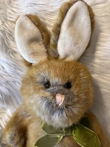 Rabbit Plush Stuff Animal Red Brown Embroidery Easter Green Bow - Picture 1 of 8