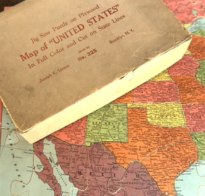 Vtg Joseph K Strauss No 325 Map Of United States Wood JigSaw Puzzle Complete - Picture 1 of 14