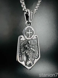 St. Christopher Kreuz Jesus Christus Religion Anhänger Edelstahl Halskette 376A - Bild 1 von 7