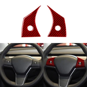 Cubierta de botón de volante interior de fibra de carbono rojo para Tesla modelo Y/3 - Imagen 1 de 13