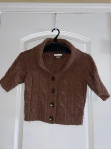 HAROLD’S BROWN WOOL BLEND SHORT SLEEVE BUTTON FRONT SWEATER SIZE XS - Picture 1 of 2