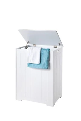 Chester LARGE LAUNDRY HAMPER // White Wood with Lid // XL Storage Cabinet - 90L  - Image 1 of 4