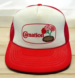 Vintage Carnation Snapback Trucker Hat Red 80s Mesh Back Adjustable Flowers - Picture 1 of 12