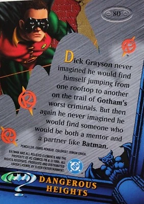 DC BATMAN FOREVER METAL Fleer 1995  Card 80, DANGEROUS HEIGHTS - Image 1 of 2