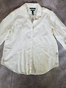 VTG Ralph Lauren Button Up Shirt Women's L White Non-Iron Vintage French Cuff