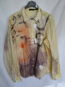 NANI BON Men's L/S Button Up Flax Blend Abstract Dye & Paint Art Shirt Sz 52 L - Picture 1 of 6
