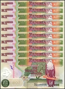Zambia 1000 Kwacha, 2008, P-44f, UNC, Polymer X 10 PCS - Picture 1 of 2