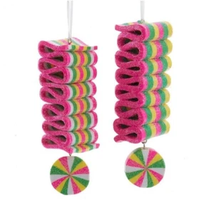 Set/2 Kurt Adler Striped Ribbon Wheel Candy Ornament Sweet Retro Christmas Decor - Picture 1 of 1