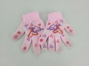 Pink Hearts Cute Kawaii Children's Knit Winter Gloves with Palm Grips - Picture 1 of 9
