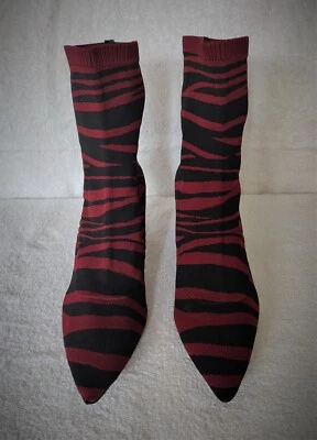 NUEVO Botines Zara Mujer Calcetín al Tobillo 3" Tacón Bloque Borgoña/Negro Talla 42 EU Foto 1 de 4