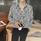 Men's Youth Korean Fashion Zebra Print Long Sleeves Casual Dress Club Shirt 
