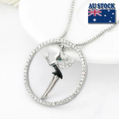 Nuevo Collar Colgante Cristal Brillante Hada Ángel Lleno Oro Blanco 18K Foto 1 de 3