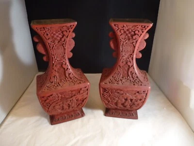 Pr. Antiguo jarrón de cinabrio tallado chino vintage exquisito 10" Foto 1 de 4