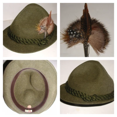 ANCIEN CHAPEAU TYROLIEN AVEC SA BROCHE EPINGLE EN METAL -PROVENANCE INNSBRUCK - Photo 1/4